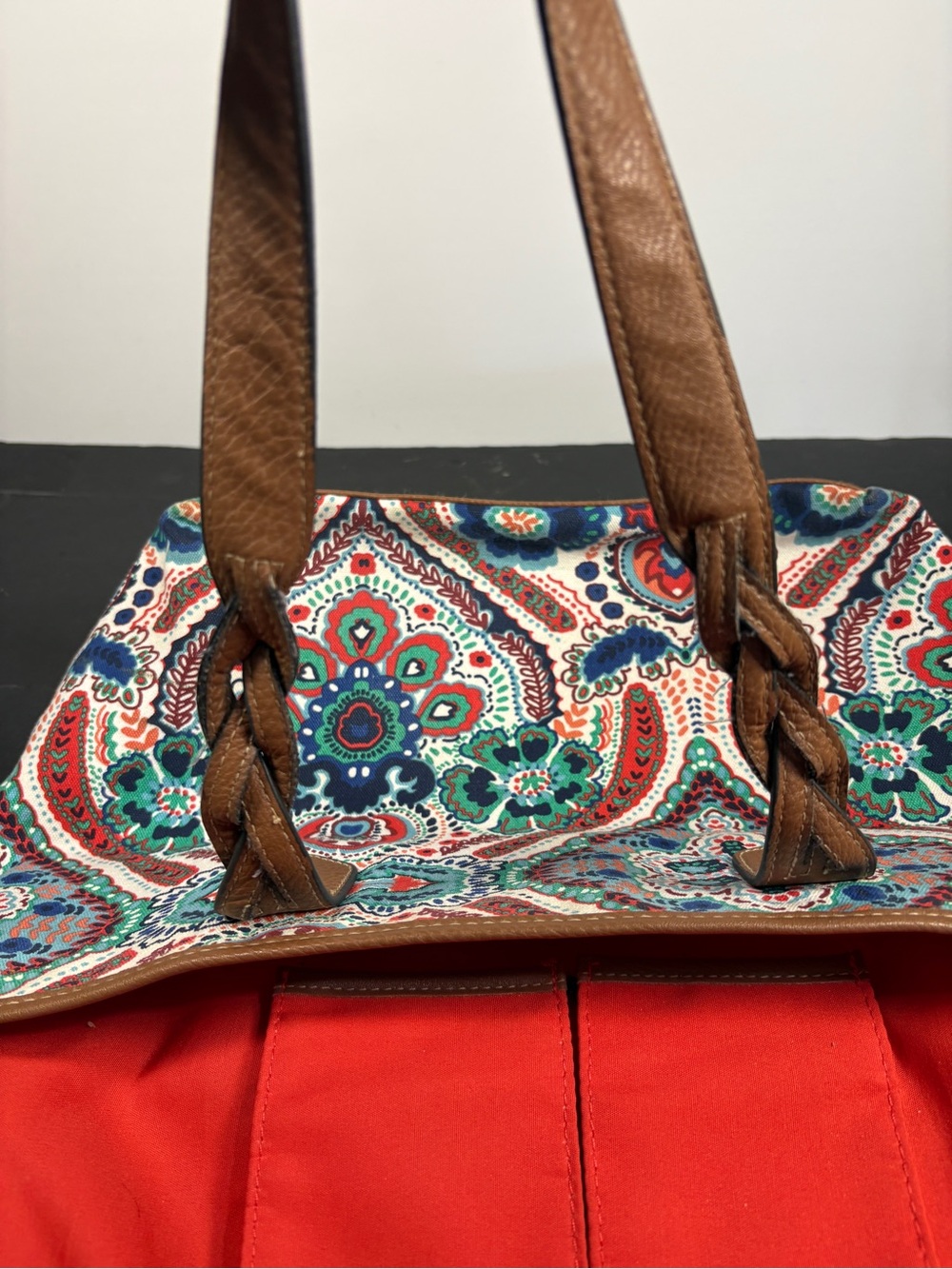 Croft & Barrow Bohemian Paisley Canvas Tote/Shoulder Bag with faux Leather Trim - Picture 12 of 16